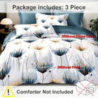 Blue Watercolor Floral Duvet Cover Set - 3-Piece Soft Bedroom Bedding