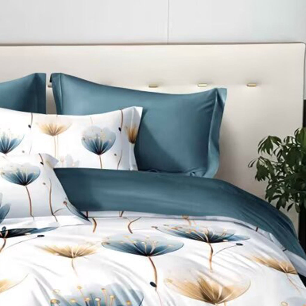 Blue Watercolor Floral Duvet Cover Set - 3-Piece Soft Bedroom Bedding