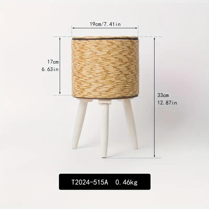 Woven Rattan Planter with Wooden Stand - Boho Plant Pot Holder