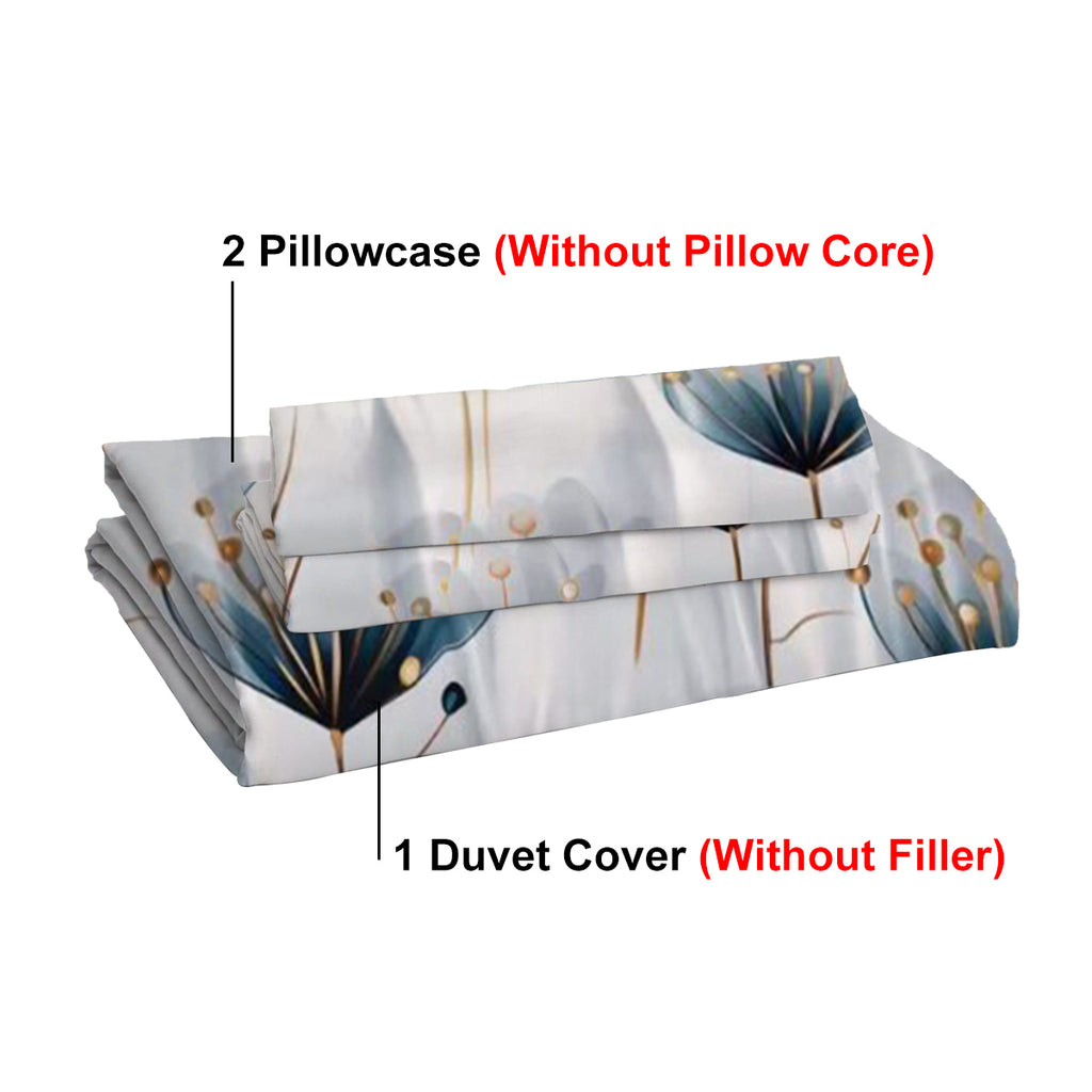 Blue Watercolor Floral Duvet Cover Set - 3-Piece Soft Bedroom Bedding
