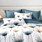 Blue Watercolor Floral Duvet Cover Set - 3-Piece Soft Bedroom Bedding