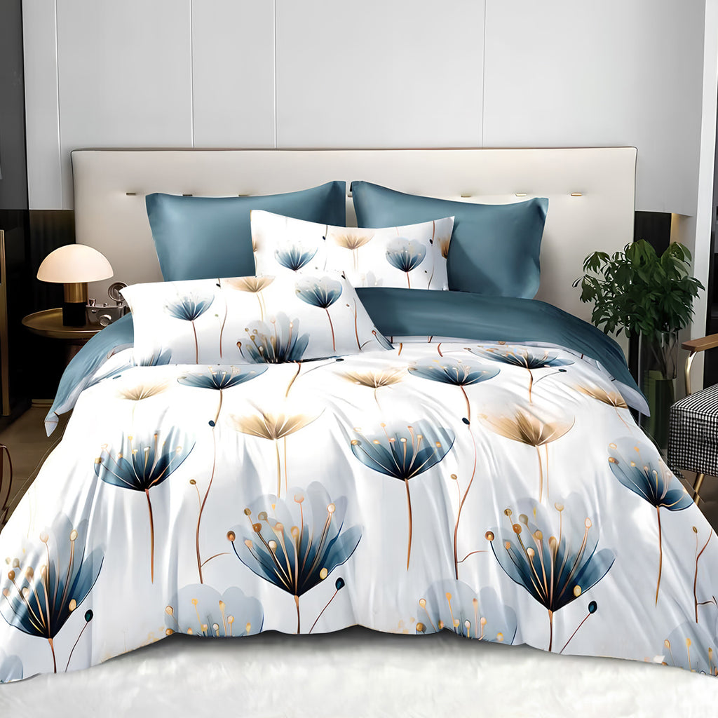 Blue Watercolor Floral Duvet Cover Set - 3-Piece Soft Bedroom Bedding