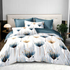 Blue Watercolor Floral Duvet Cover Set - 3-Piece Soft Bedroom Bedding