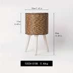 Woven Rattan Planter with Wooden Stand - Boho Plant Pot Holder